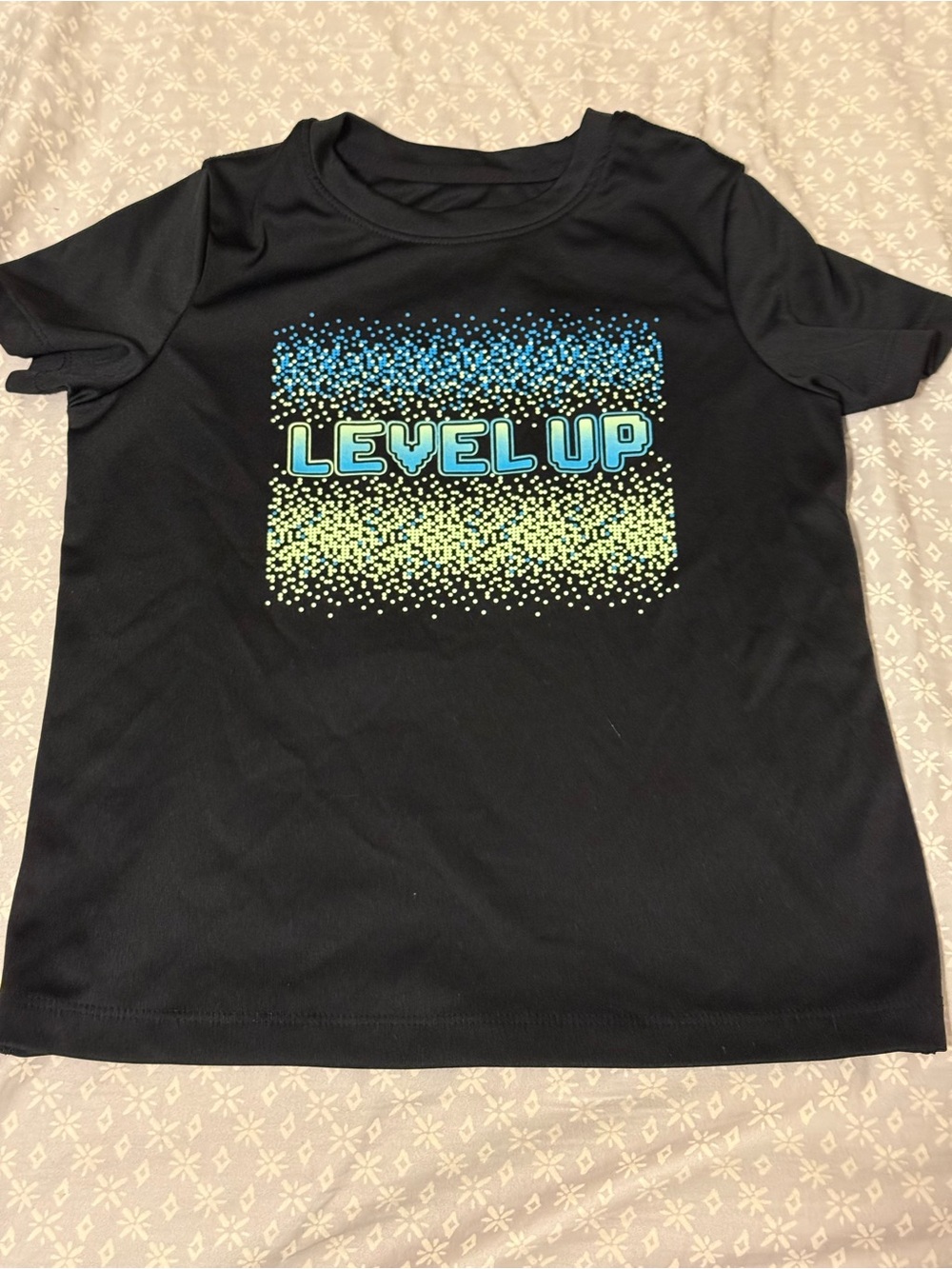 all in motion Black "Level Up" Graphic Tee with Blue and Lime Accents